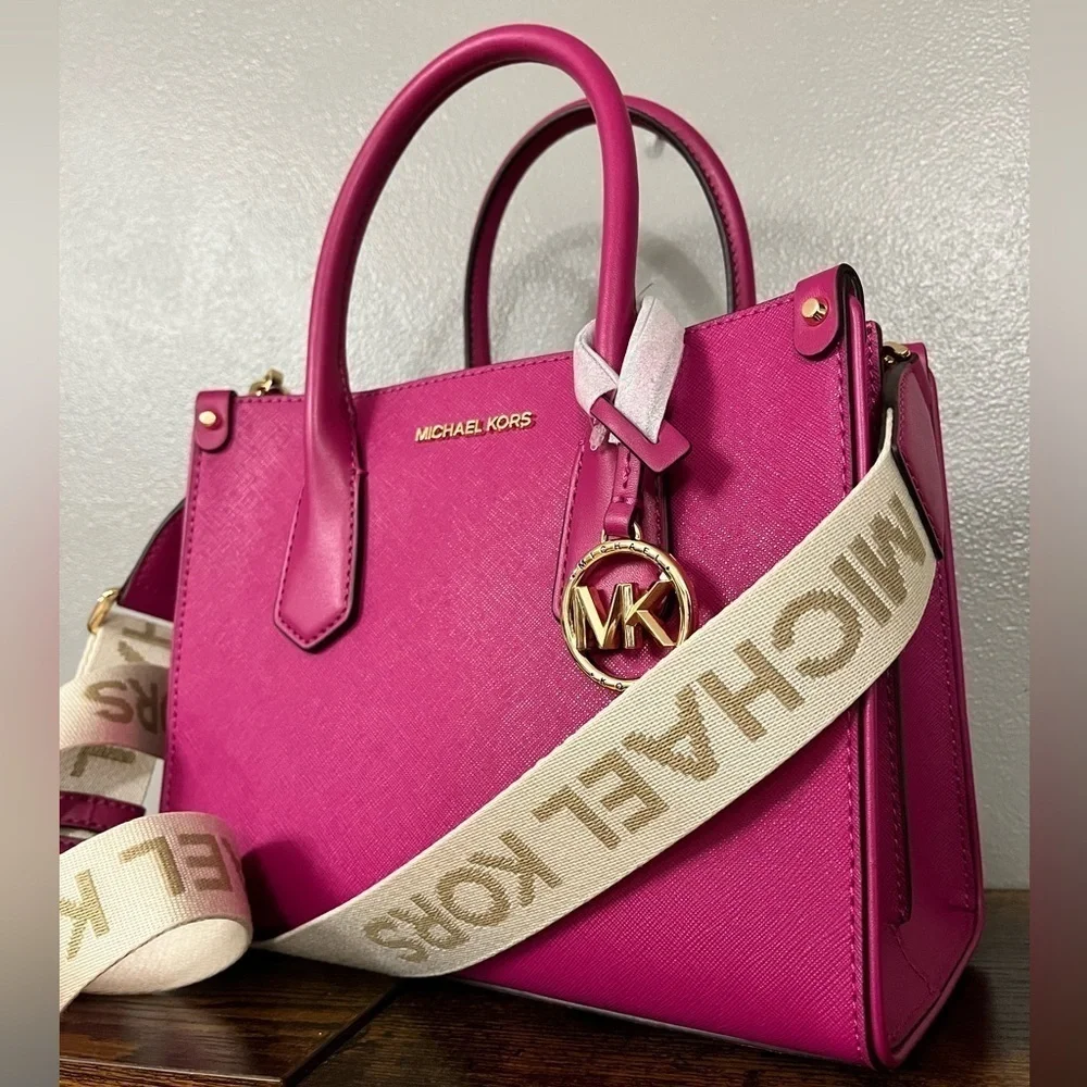 Michael Kors Maple Small Satchel Deep Fuchsia Saffiano Leather NWT - Picture 2 of 6